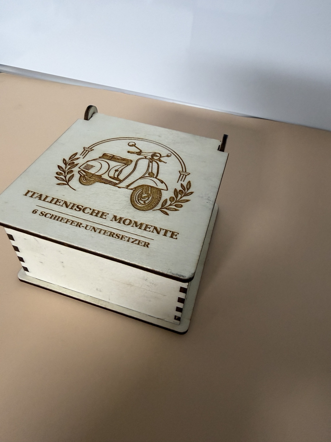 Schieferuntersetzer „Italienische Momente“ – 6er-Set mit Holzbox – Bild 2