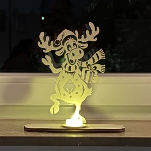 Lustiger Weihnachtselch aus Holz – LED-Teelichthalter – Bild 1