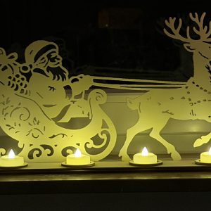 Weihnachtsmann mit Rentierschlitten aus Holz – für 4 LED-Teelichter – Bild 1