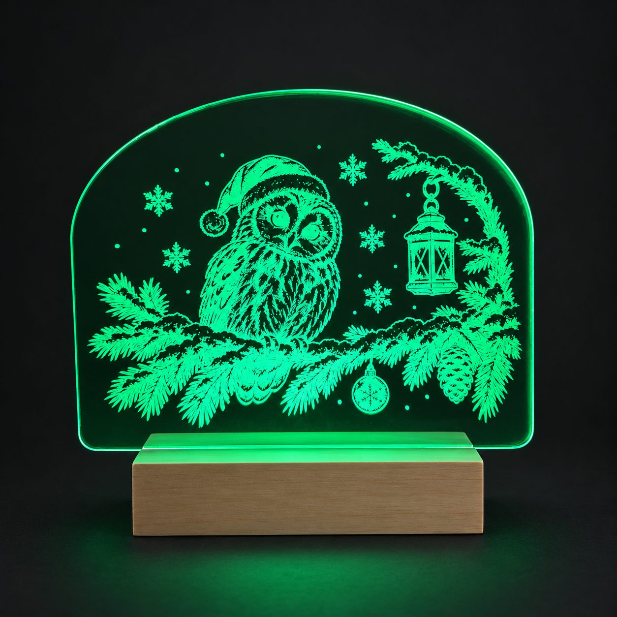 LED-Weihnachtsleuchte Weihnachtseule auf Holzsockel