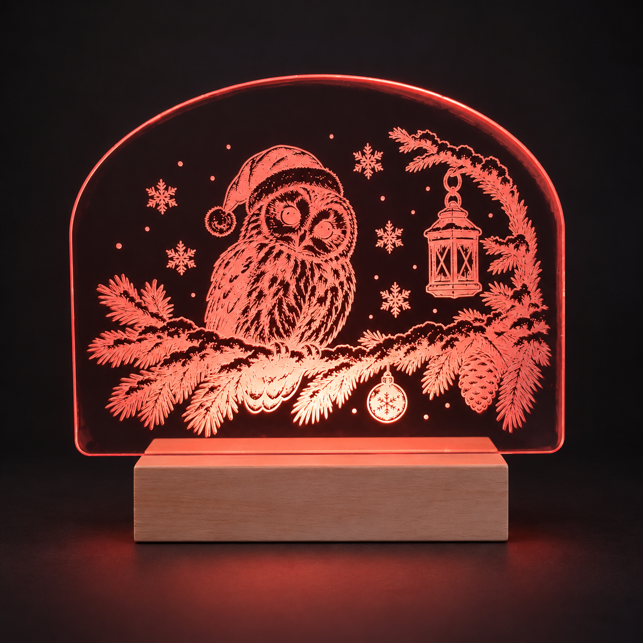LED-Weihnachtsleuchte Weihnachtseule auf Holzsockel