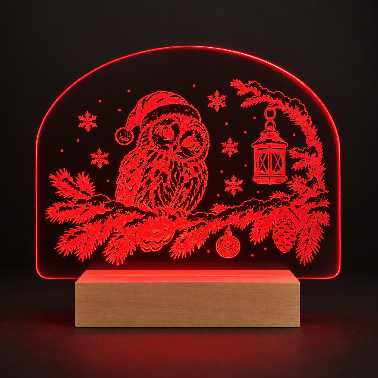 LED-Weihnachtsleuchte Weihnachtseule auf Holzsockel