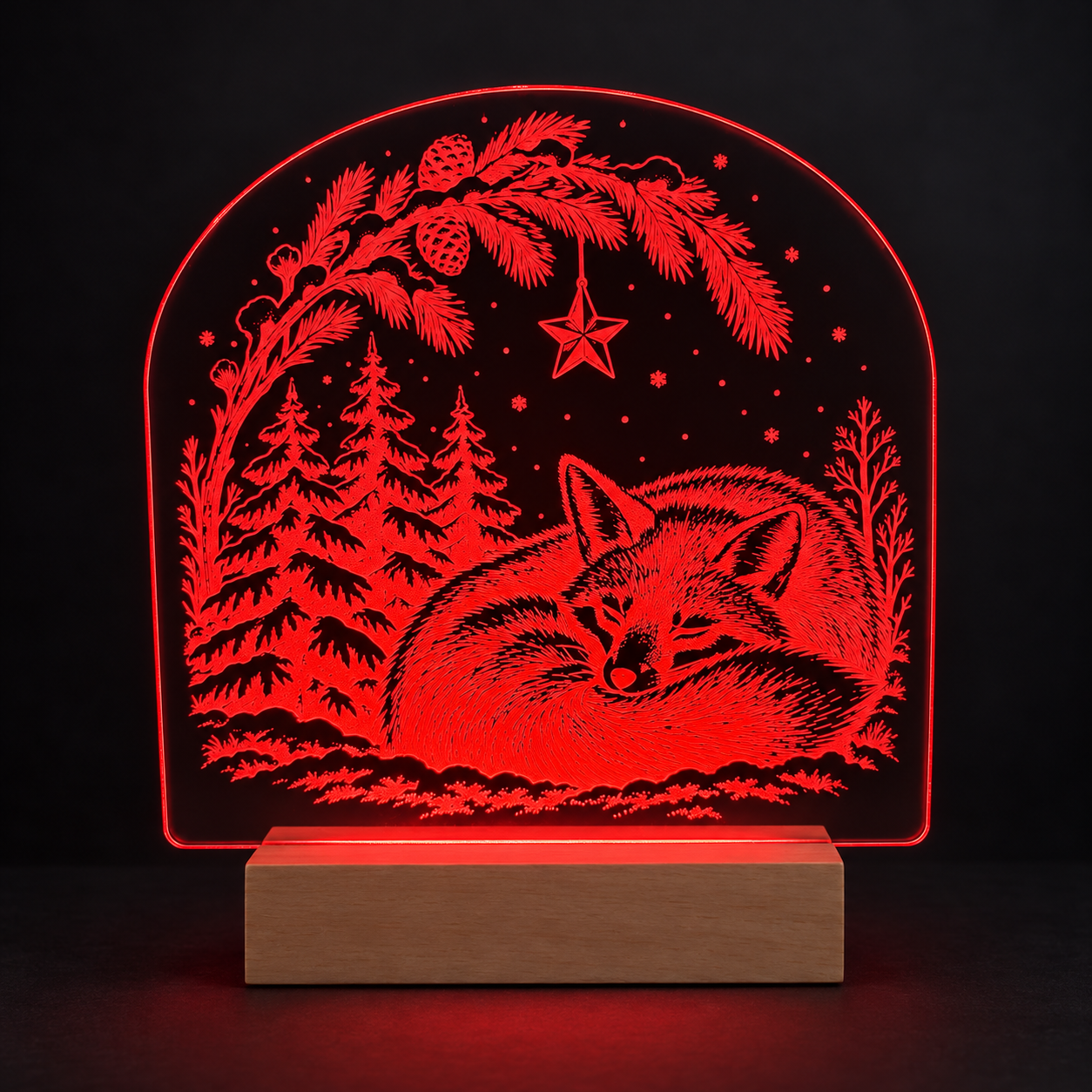 LED-Weihnachtsleuchte Fuchs auf Holzsockel