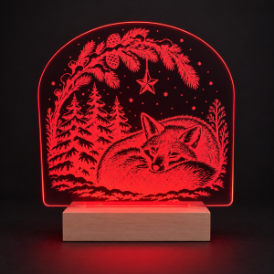 LED-Weihnachtsleuchte Fuchs auf Holzsockel
