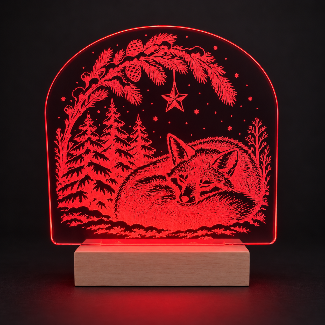 LED-Weihnachtsleuchte Fuchs auf Holzsockel