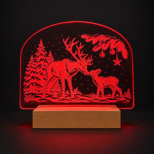 LED-Weihnachtsleuchte Hirsch mit Jungtier auf Holzsockel