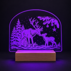LED-Weihnachtsleuchte Hirsch mit Jungtier auf Holzsockel
